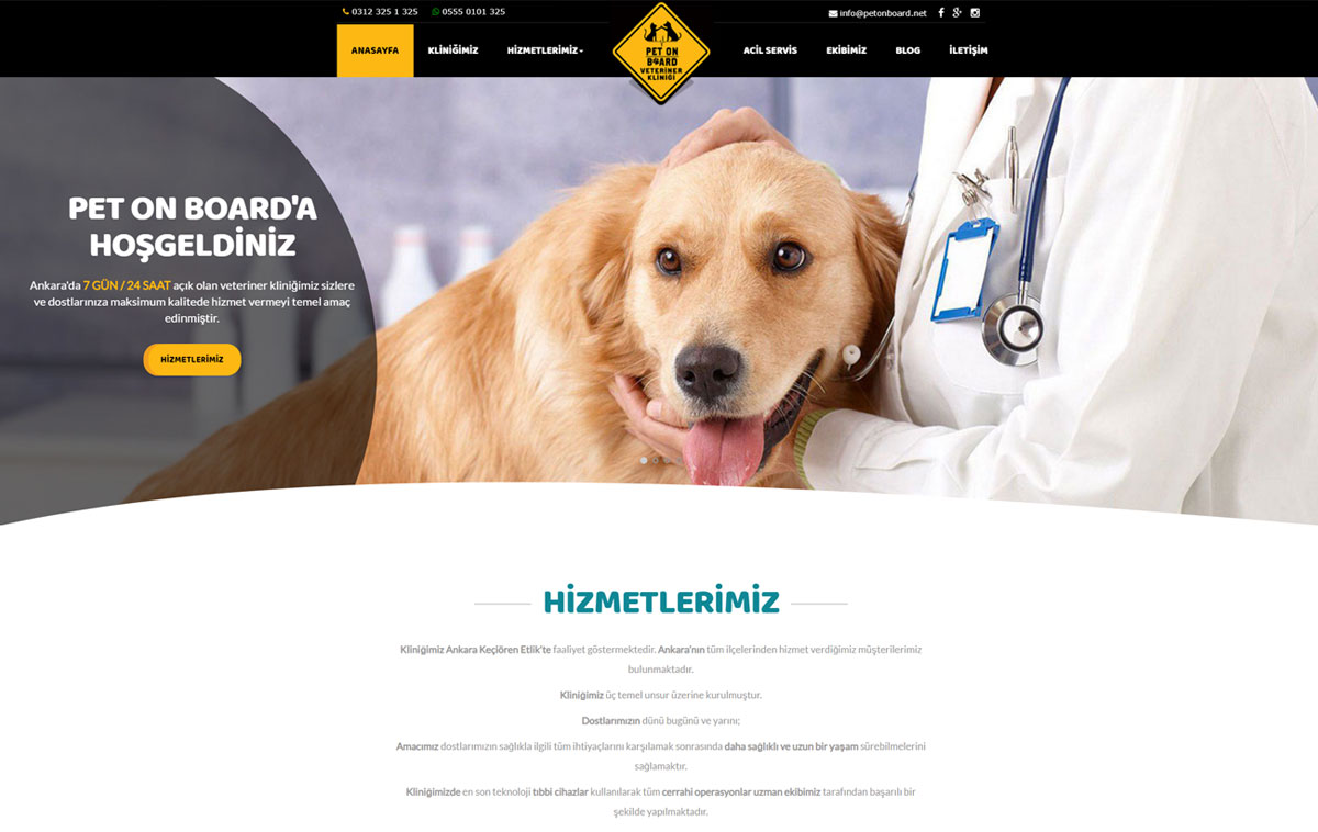 Pet on Board Veterinet Sitesi Web Tasarımı