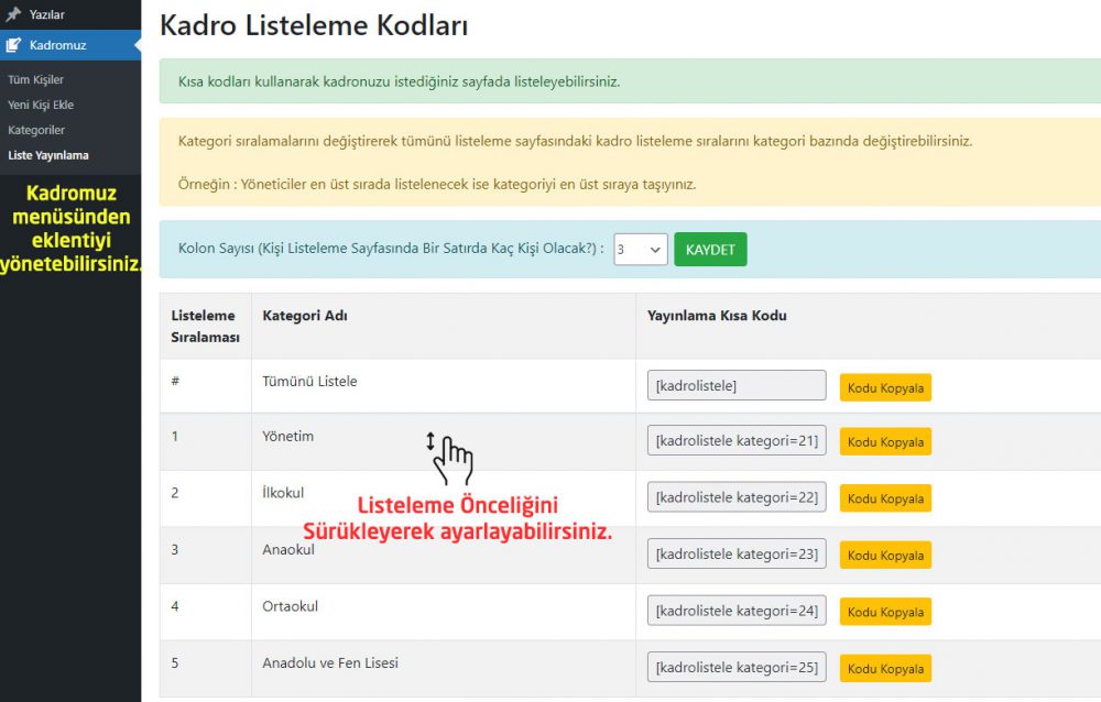 Wordpress Eğitim Kadromuz ve Ekibimiz Eklentisi Plugin